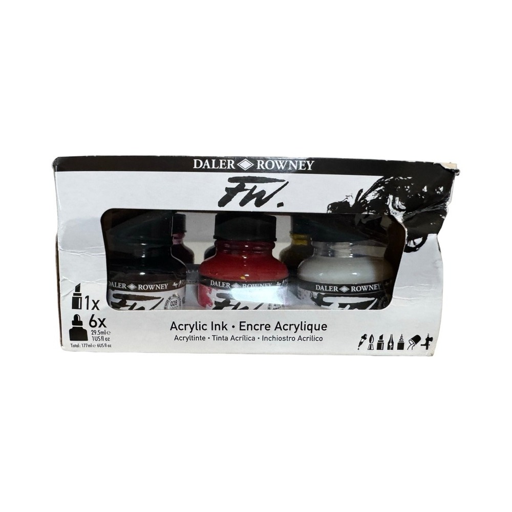 Daler Rowney FW Acrylic Ink Set 6 Pack 1oz Bottles Professional Artist Ink New